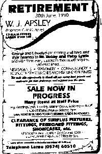 Flyer marking retirement of George and Llewellyn Apsley.