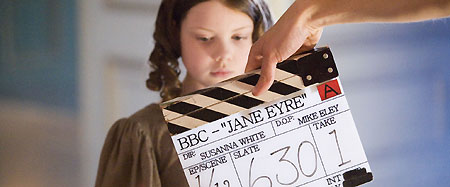 Young Jane (Georgie Henley) prepares for a take