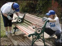 Painting a bench at Central Technology College 