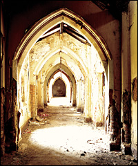 Arches inside Gorton Monastery before restoration
