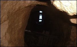 Looking upwards from the mine tunnel