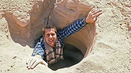 How Earth Made Us: presenter Professor Iain Stewart in the Timna Mine, Negev, Israel