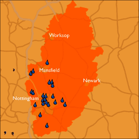 Leak map of Nottinghamshire