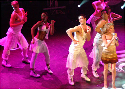 Kylie on stage at the R1 / TOTP Christmas Party