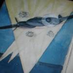 Jeff Hampson's drawing of his damaged  Mosquito aircraft as he tried to get home in November 1943.