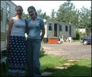 Louise and Christina outside their front door