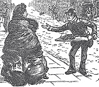 'Punch' cartoon, depicting Victorian woman out in the streets of London