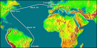 Leg 6 consists of three races, one of these being the final race between Jersey, Channel Islands and Liverpool, UK, the others being race fourteen between Salvador, Brazil and New York, USA and race fifteen between New York, USA and Jersey, Channel Islands