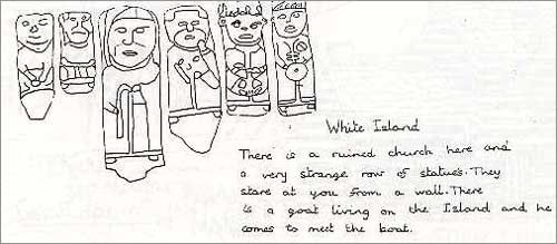 Drawing of White Island statues, from 'Children's Fermanagh'