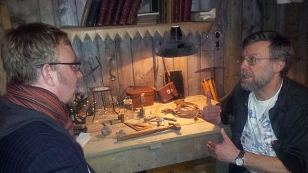 Adam with Dr. Tom Sharpe in the Museum's reconstruction of Scott's hut Adam with Dr. Tom Sharpe in the Museum's reconstruction of Scott's hut