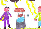 Yr offeiriad yn adrodd swyn, a'r person arall yn cynnig arian iddo