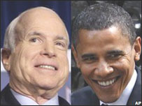 O democrata Barack Obama e o rival, John McCain