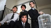 L-R Chris Polick as Graham Chapman, Matt Addis as Michael Palin, Mark Oosterveen as John Cleese and James Lance as Terry Jones (front)