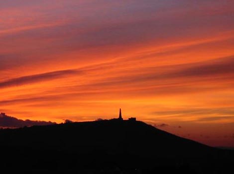 Sunset over Carn Brea in Redruth