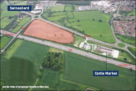 Aerial shot of the site for a proposed new stadium for Worcester City Football Club.