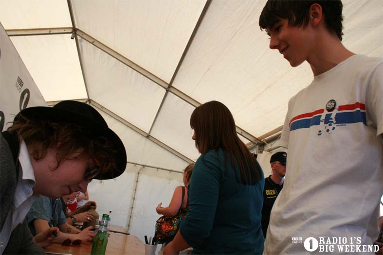 The Kooks in the signing tent