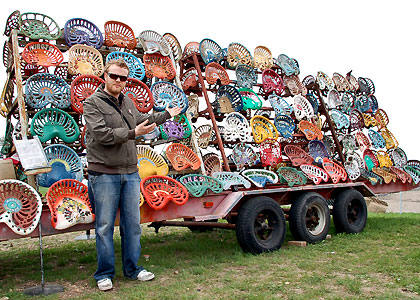 Huw, a long time collector of antique tractor seats, couldn't believe his luck at the rodeo.