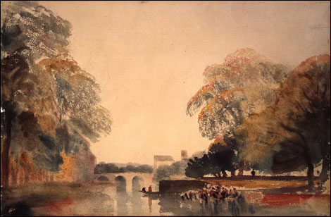 Landscape with bridge (watercolour) by Peter de Wint