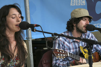 Gruff Rhys in the Hub tent at Summer Sundae