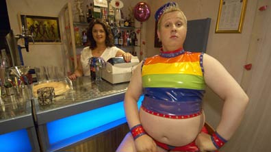 Matt Lucas (r) as Daffyd with Ruth Jones as Myfanwy