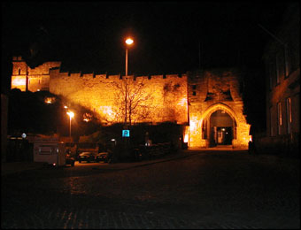 Lincoln Castle at night.
