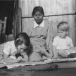 Rosemary, Martha, Brian in Granddad's      "Summer House" [Bristol 1939]