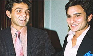 Its all smiles for Bobby Deol and Saif Ali Khan at the party.