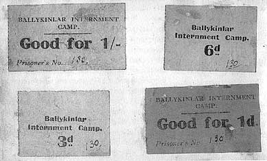 Money tokens used in Ballykinlar saved & displayed in an autograph book - (Courtesy of Kilmainham Gaol Archives)