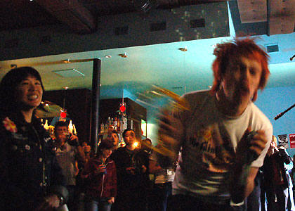 Pennie from The Automatic joins the crowd at the Welsh party...