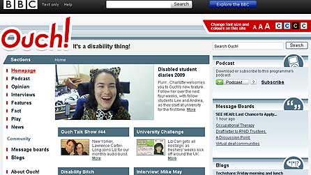 Image of Ouch website: student diaries page