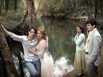 Left to right: young lovers Zander (Rupert Evans), Hermia (Zoe Tapper), Helena (Michelle Bonnard) and James (William Ash).