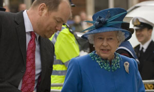 Her Majesty The Queen is greeted by the BBC's Director General, Mark Thompson, during her visit to BBC Broadcasting House