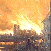 Detail showing the Belgian town of Louvain burning