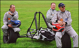 Picture: The team, Pete, Kieron and Brian, take a break from test riding the buggy
