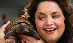 Ruth Jones and her pet tortoise, Tom