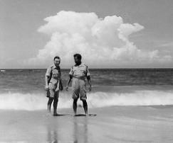 Wellawatta, Colombo, 1943 - Invited to lunch at the Hindu VCO's Mess; my host, Subedar Shambu Nath IE, joins me in a cooling paddle in the adjacent Indian Ocean