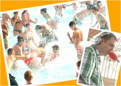 Scott Mills and Westwood at the pool party