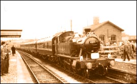 GWR locomotive no 4571 2-6-2T Churchward design class 4500 hauls a special organised by the Stephenson Locomotive Society which stops at Bromyard on 26th April 1958.    The station closed to passengers six years later in September 1964.		 (D.K.Jones Collection)