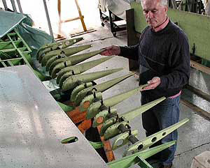 Roy Burrows holding the Grumman aileron
