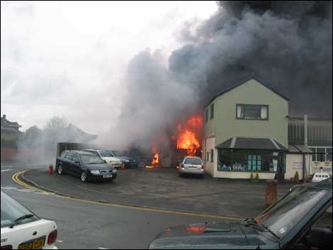 Fire at a garage in Leominster