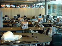 Pic: Desks for TV staff and lots of televisions.