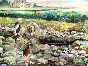 Stones at flax dam. Original painting by Brian Willis.
