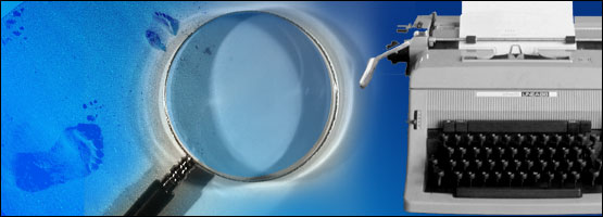 type-writer and magnifying glass