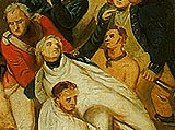 Nelson is taken below after being hit by a French musket ball