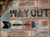 Way Out sign in Rock City's caves