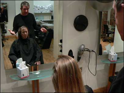 Lizzie Lane at the hairdressers getting a beehive