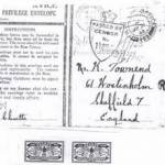 This is the envelope the letter was sent in showing the censor's stamp. Also showing are the stamps he mentions in the letter This is the envelope the letter was sent in showing the censor's stamp. Also showing are the stamps he mentions in the letter