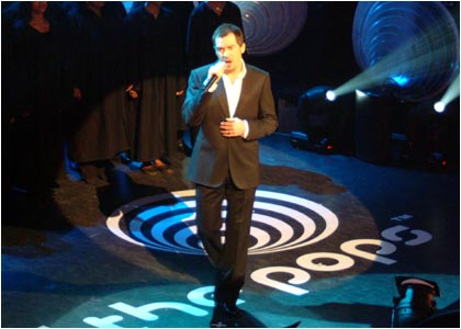 Steve on stage at the R1 / TOTP Christmas Party