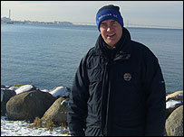 Ian Cheeseman in front of the Oresund Bridge