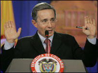 O presidente colombiano, Álvaro Uribe